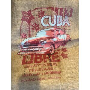Cuba Vintage-Style Burlap Coffee Bean Sack Red Classic Car Print Decorative Jute